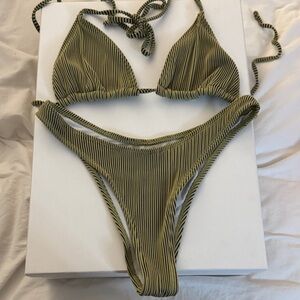 Striped Bikini Set in Olive Green